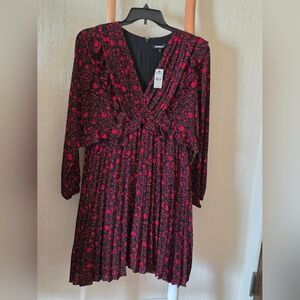 Express Long Sleeve Black and Pink Floral Dress